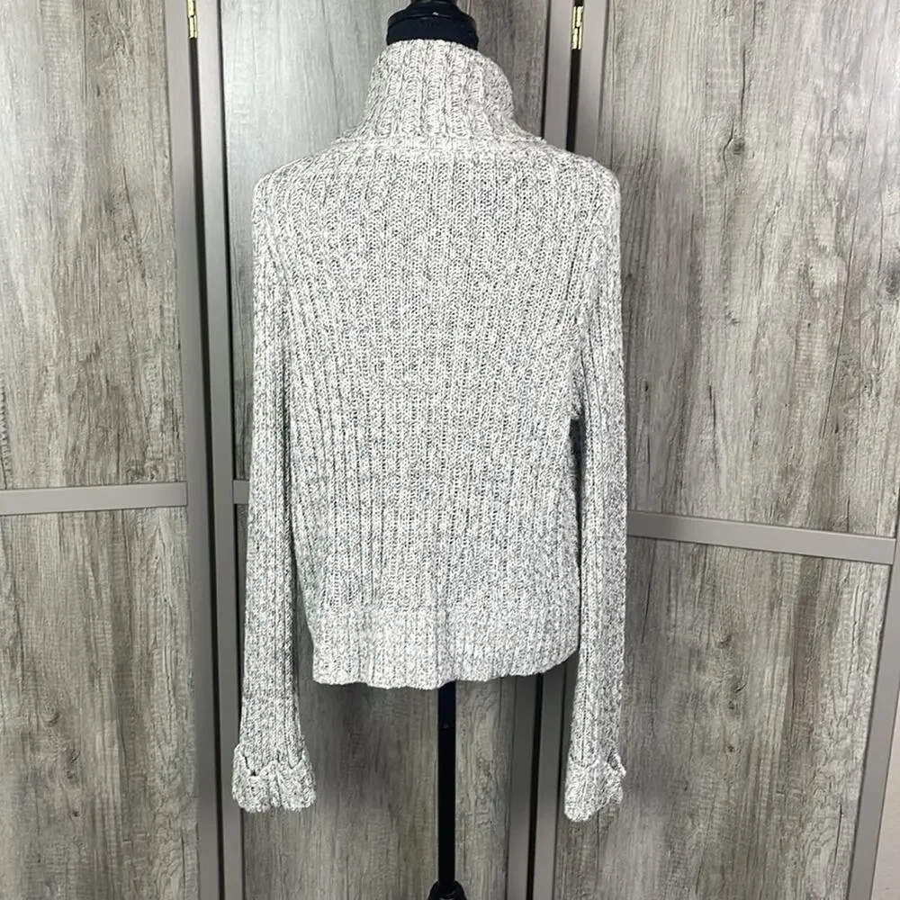 Free People Marled Ivory Twisted Cable Cropped Turtleneck Sweater women's L